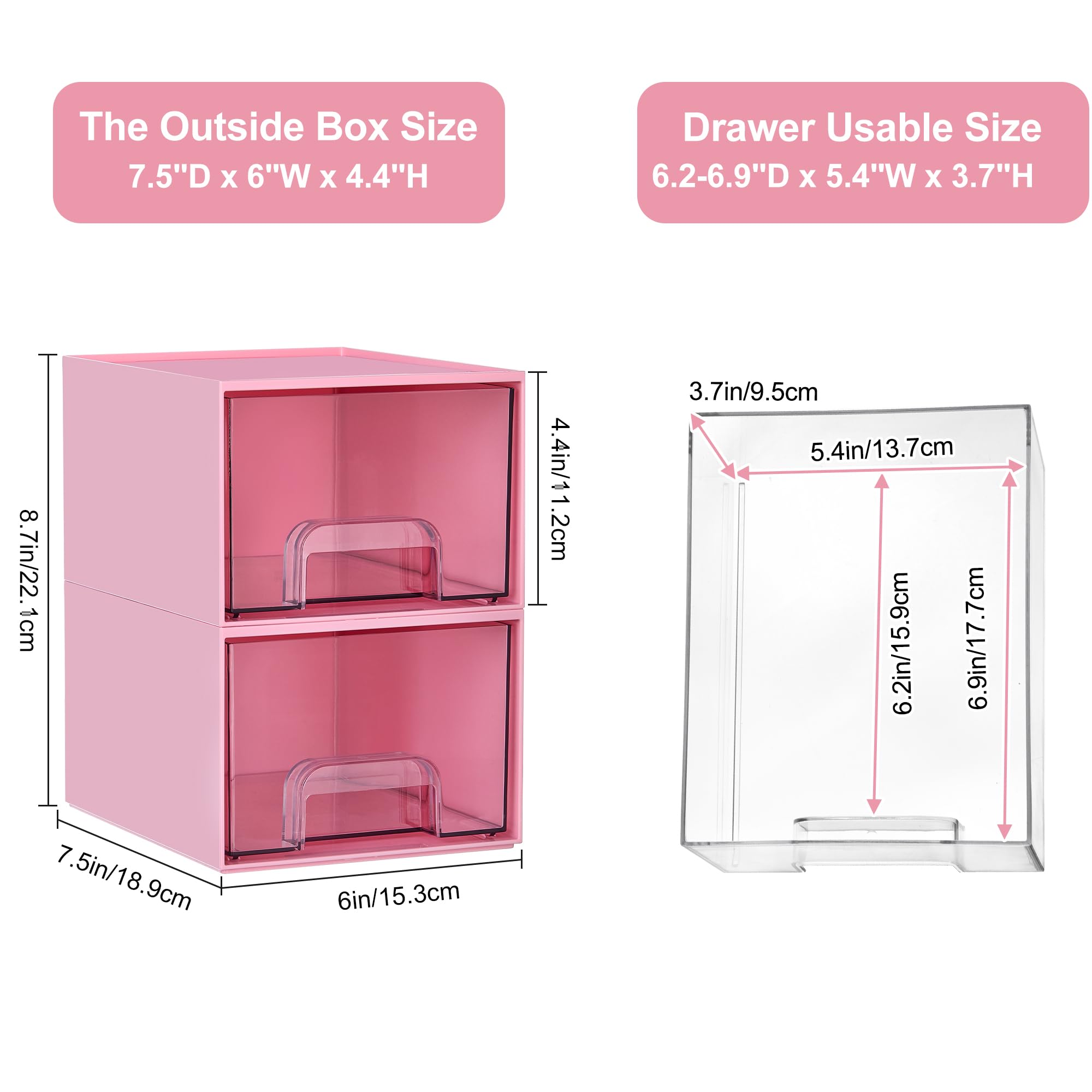 Vtopmart 4 pack Clear Stackable Storage Drawer, 4.4 Inch Tall Acrylic Bathroom Makeup Organiser, Plastic Storage box for Vanity, Under Sink, Kitchen Cupboard, Pantry, Home Organization