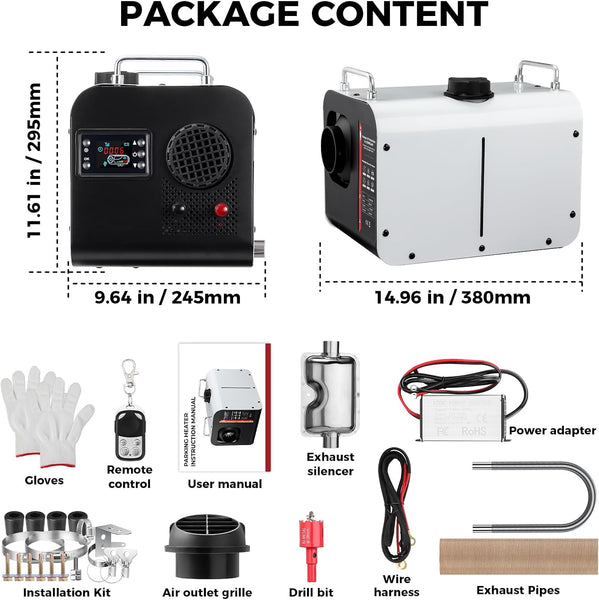 GEARFLOW Diesel Air Heater, 8KW 12V/24V Portable Night Parking Heater w/LCD Display, Remote Control, Bluetooth APP Control, Low Noise, for Campervan, Trucks, Camper, Vans, RV, Motorhome, Garage
