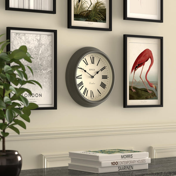 Jones Clocks Venetian wall clock | Classic round clock | 30cm | Dark grey | Roman numerals | Traditional design ideal for kitchen, living room or