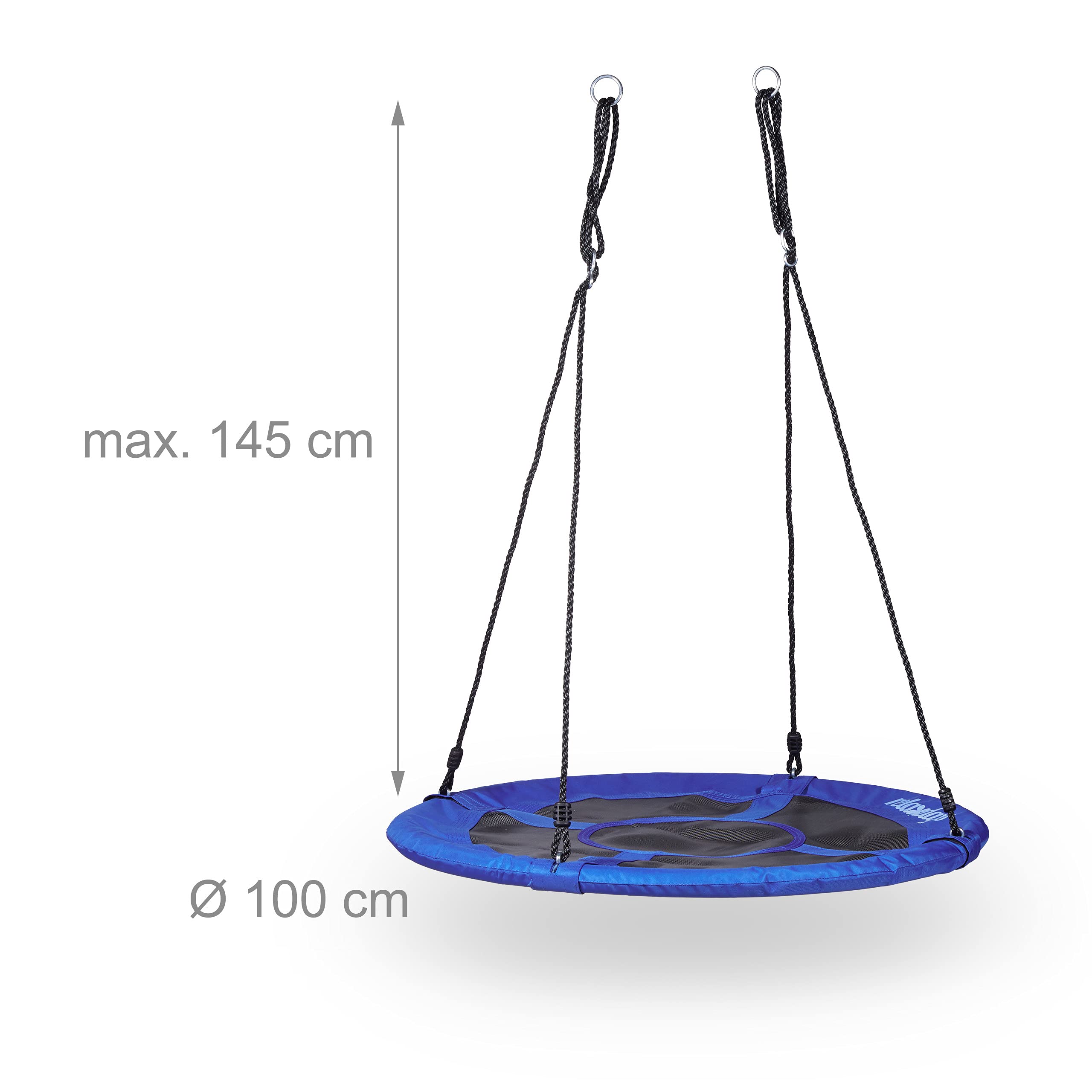 Relaxdays Round Nest Swing, Enclosed Seat, Up to 100 kg, Outdoor, HxWxD: 145 x 100 x 100 cm, Plate Swing, Dark Blue