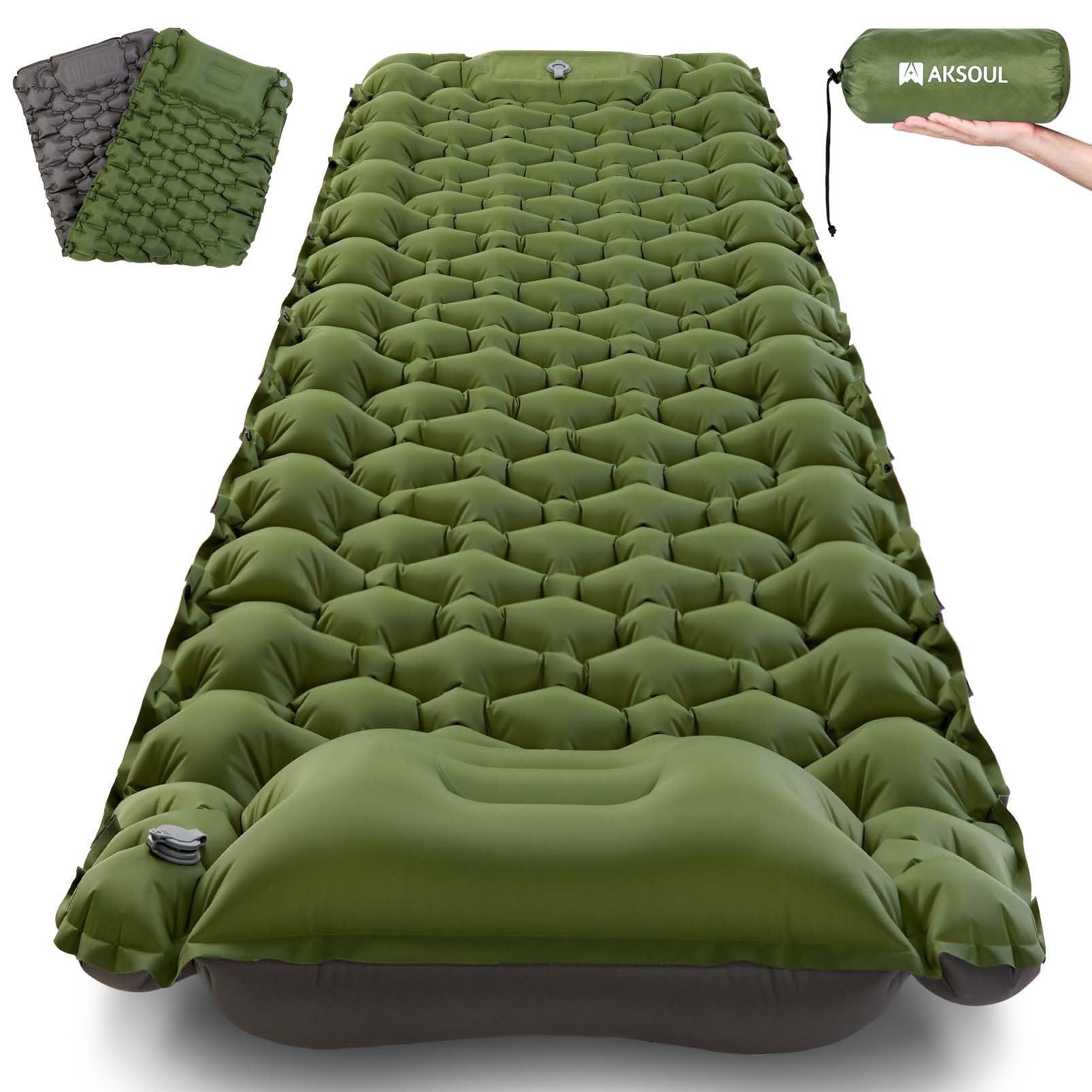 AKSOUL Self Inflating Sleeping Mat for Camping: 8-12CM Thickness Single Camp Mattress, Double Joinable Camping Inflatable Mat