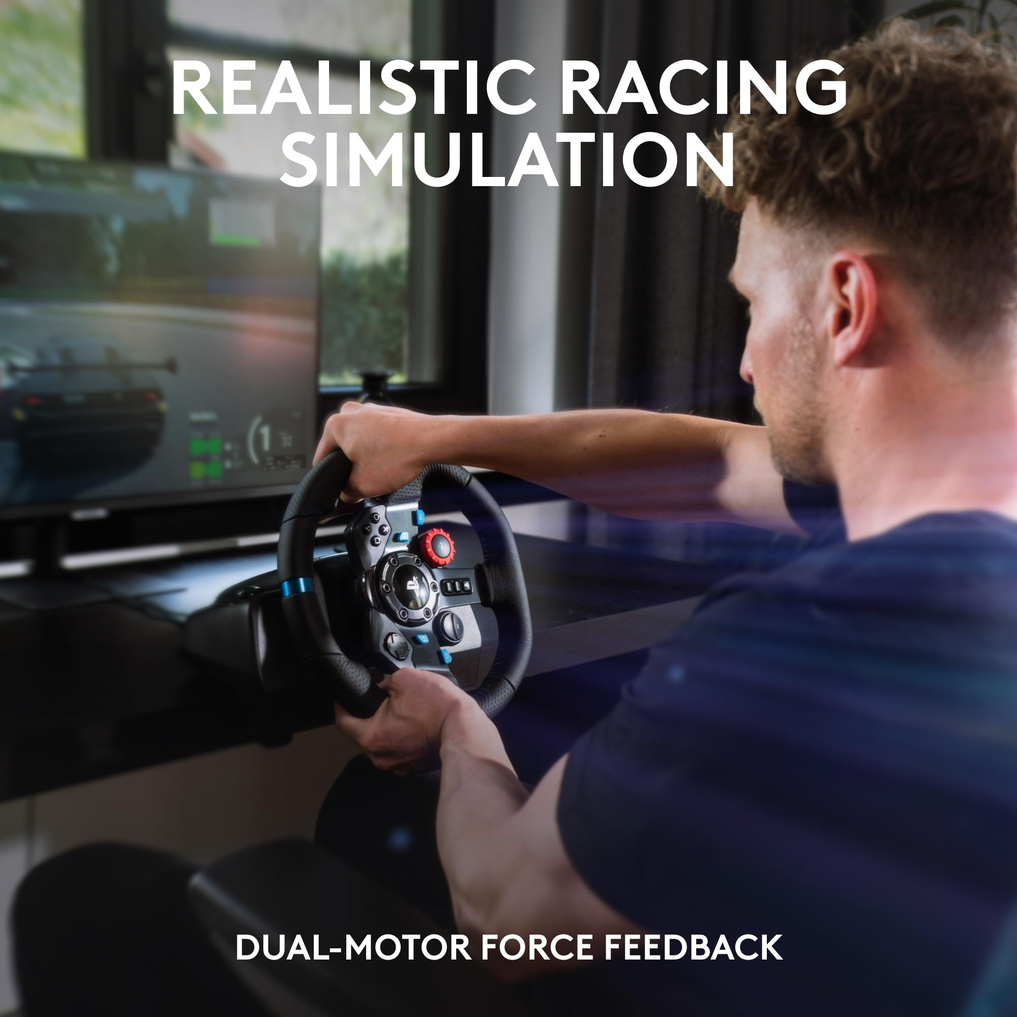 Logitech G29 Driving Force Racing Wheel and Floor Pedals, Real Force Feedback, Stainless Steel Paddle Shifters, Leather Steering Wheel Cover for PS5, PS4, PC, Mac, Black