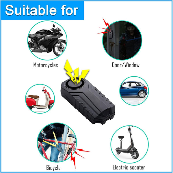 Wireless Bicycle Alarm, Anti-Theft Vibration Motorcycle Bicycle Alarms Waterproof Vehicle Security Alarm System Volume & Sensitivity Adjustable for Car Scooter Door Window (1 Alarm & 2 Remote)
