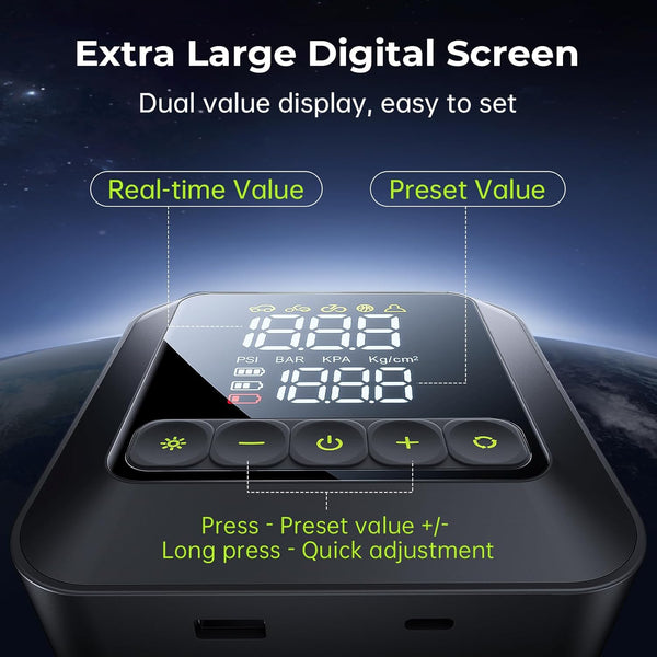 Syncwire Tyre Inflator Portable Air Compressor - 150PSI Air Pump 3X Faster Inflation Electric Tyre Pump for Car Motorcycle Bike Balls, with Car Tyre Valve Caps, Extra-Large LCD, LED Light, Auto-Off