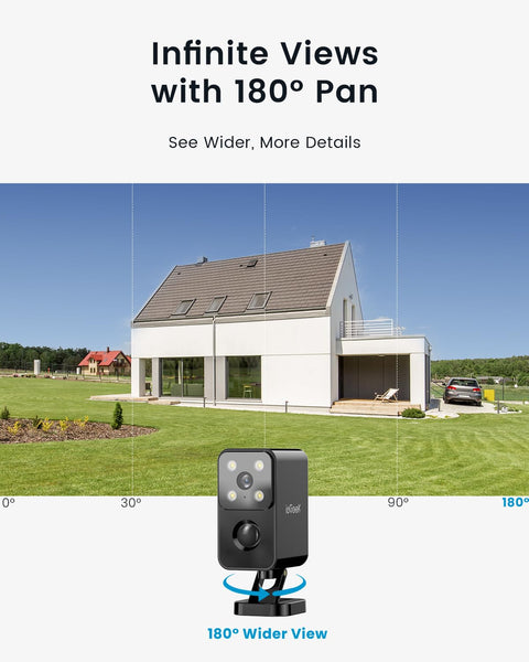 ieGeek No Monthly Fee 2K Security Camera Outdoor Wireless, 180° Horizontal Pan, Rechargeable Battery Wifi Home Camera, Colour Night Vision, Motion Detection, Siren Floodlight, Voice Intercom, IP65