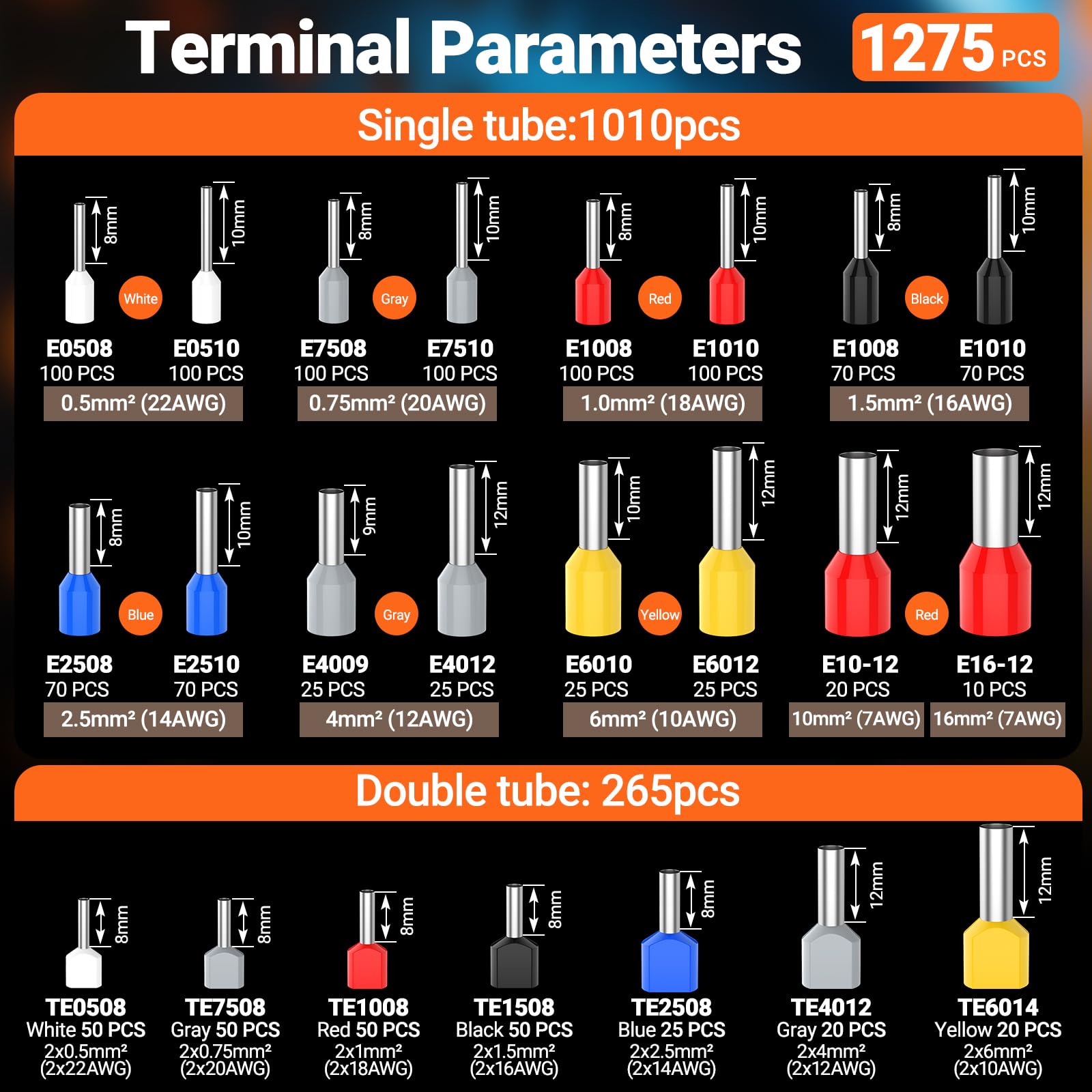 Preciva Wire Crimping Tool Kit,0.08-16mm² with 1275 Ferrules(265 Double Terminals), Ratchet Crimper Tool with Box, Ergonomic Wire Crimping Tool,Wire Connecters Plier