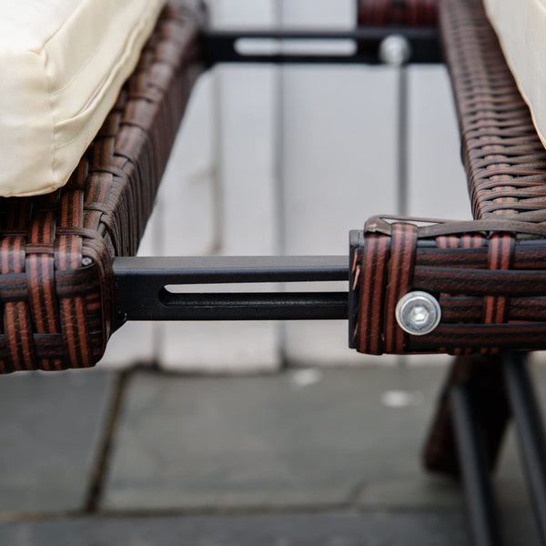 Outsunny Rattan Garden Sofa Bed with Adjustable Armrests, 2-in-1 Convertible Couch Garden Daybed Lounger, Outdoor Folding Chaise Lounge Loveseat with Cushions for Porch, Patio, Brown