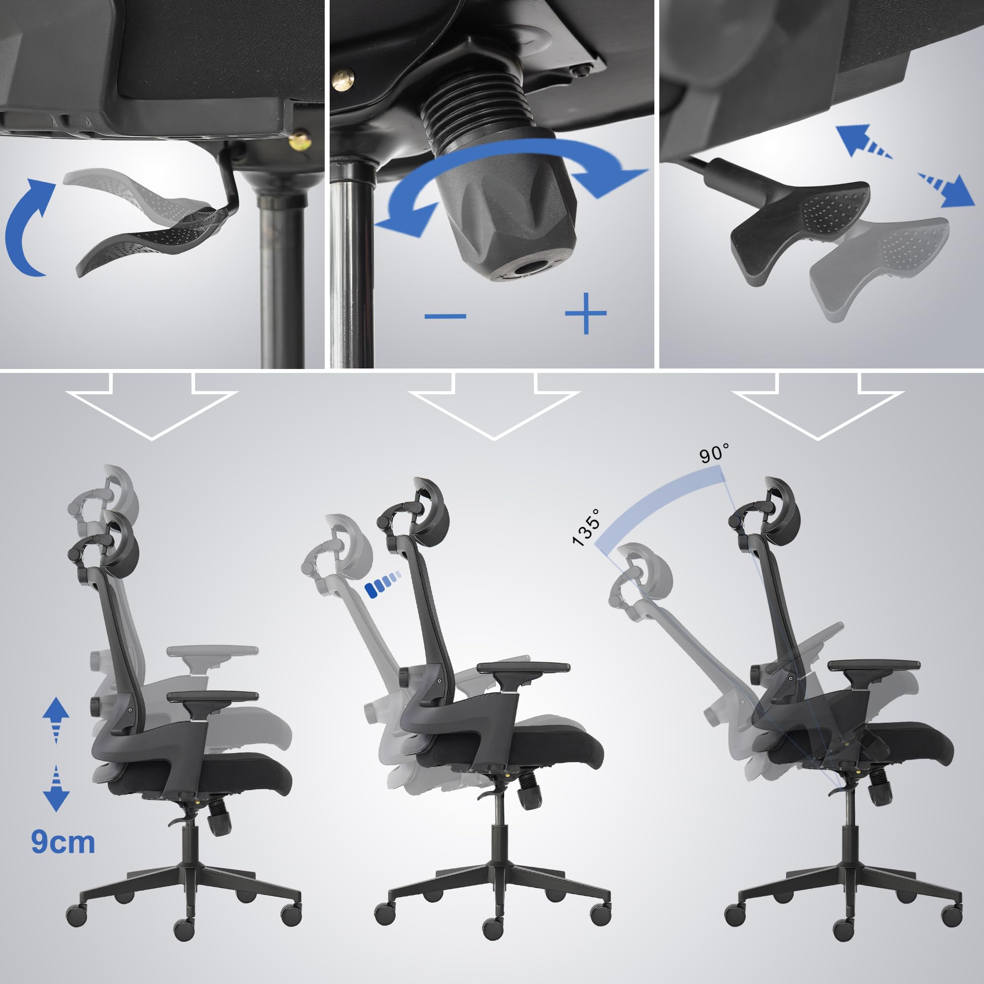 Realm of Thrones CAPTAIN Ergonomic Office Chair for Home, Heavy Duty Steel Base, Versatile Flip-up Armrests, Adjustable Lumbar Support, Mesh Back Comfort Cushion Seat for Computer Desk/Gaming (Black)