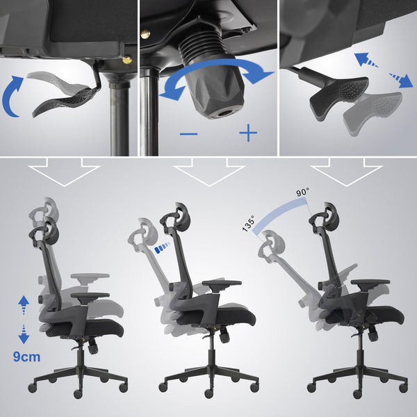 Realm of Thrones CAPTAIN Ergonomic Office Chair for Home, Heavy Duty Steel Base, Versatile Flip-up Armrests, Adjustable Lumbar Support, Mesh Back Comfort Cushion Seat for Computer Desk/Gaming (Black)