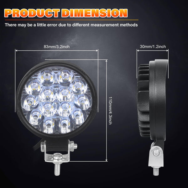 RIGIDON 4 Pcs Round Mini Ultr Thin Led Work Light, 3.2 inch 42W Spot Beam, 12V 24V Outdoor Driving Lights Lamp for Car Off road Boat Truck 4x4 SUV ATV Tractors Excavator, 6000K White, Fog Lamp