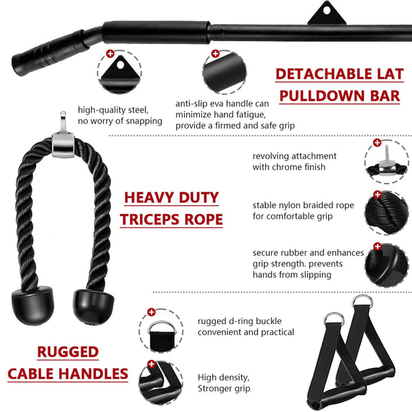 Favuit Cable Pulley System Home Gym, Upgraded Weight Cable Pulley System Gym DIY LAT Pull Down Home Gym Fitness Cable Machine Attachment for Gym LAT