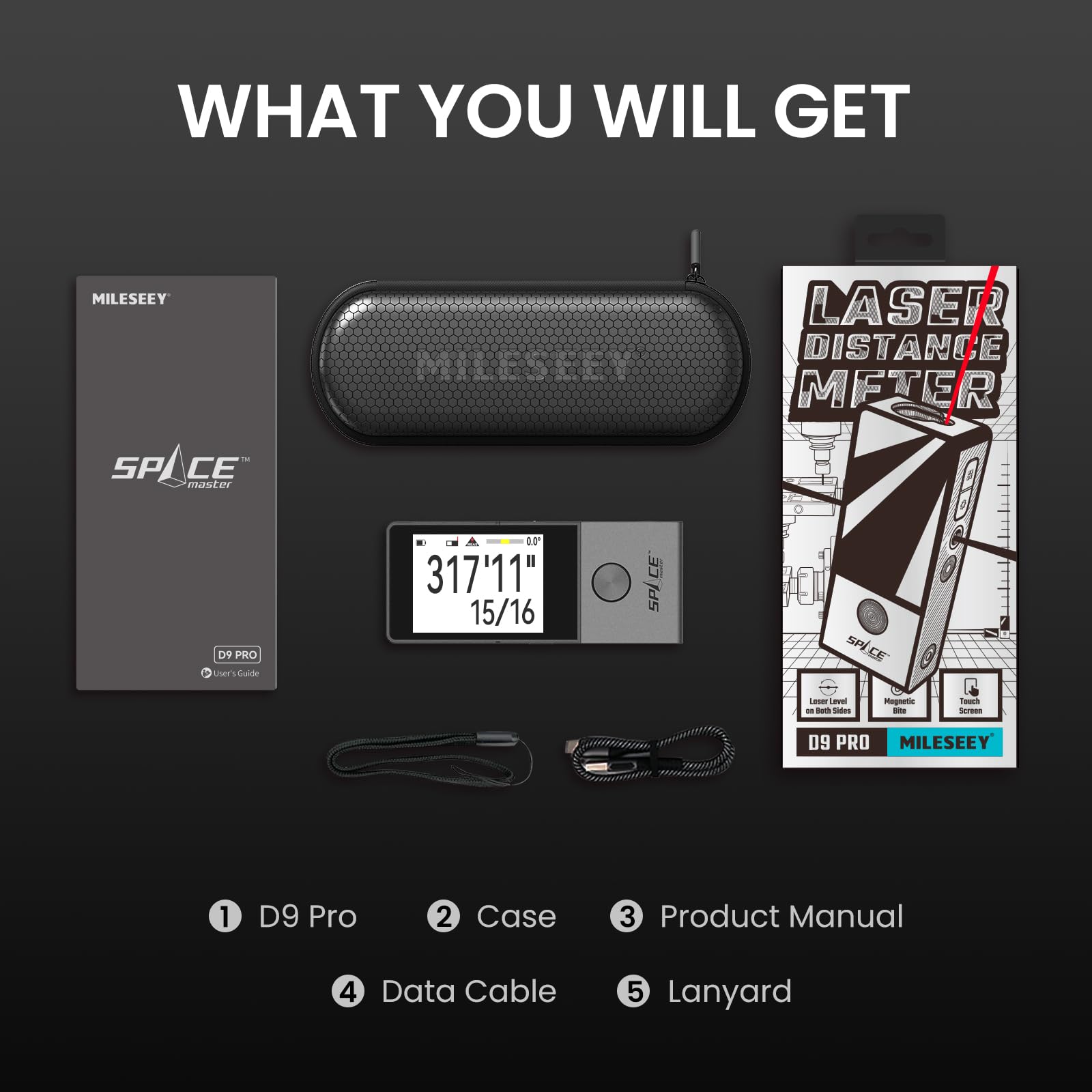 MiLESEEY D9 Pro Laser Distance Meter with Visual Aligning Indicator, 100m Laser Measure Device With IPS Touchscreen Interface, P2P, Live Angle Display, APP Sync, 14 Measuring Modes