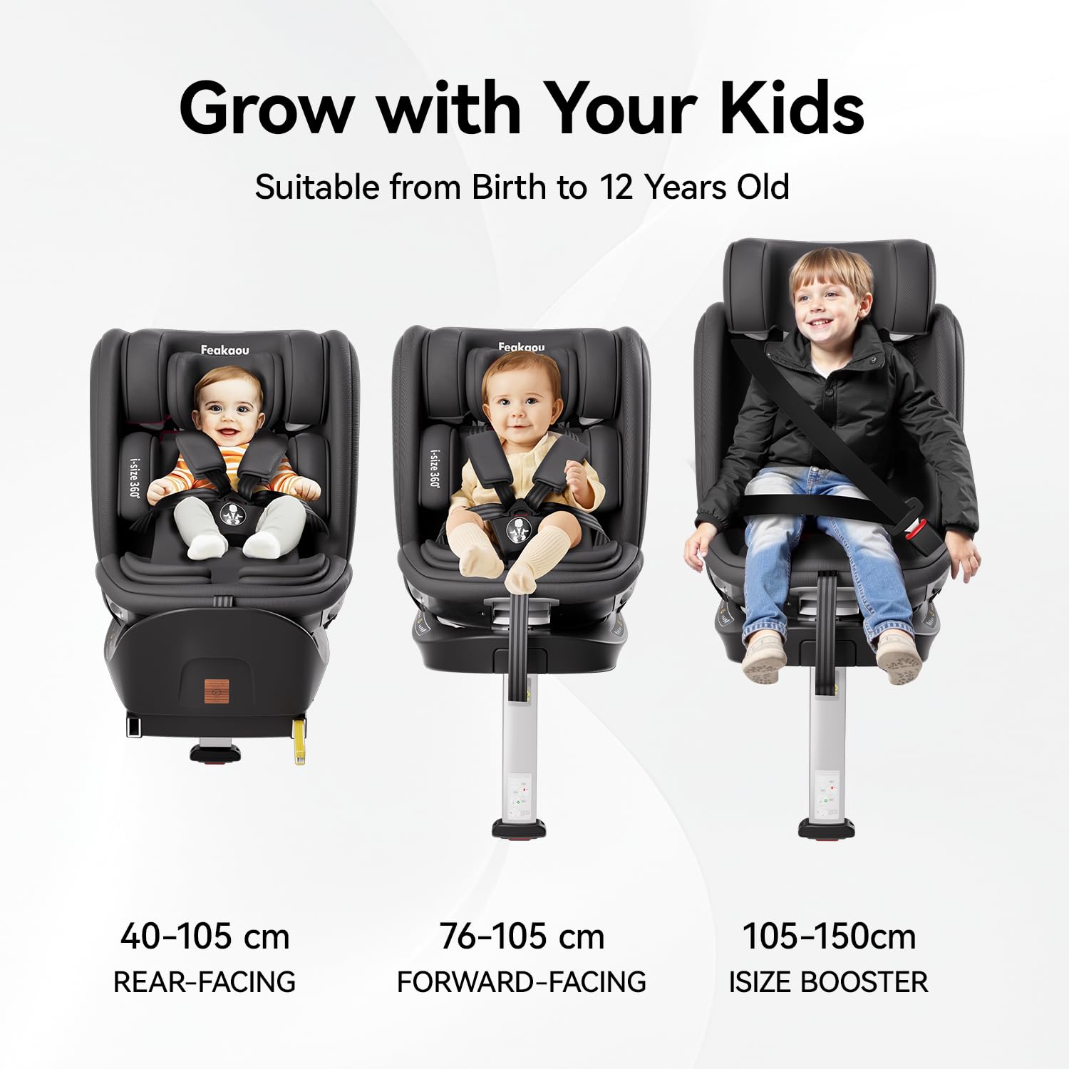 360 Car Seat with ISOFIX - for Newborn to 12 Years Children, i-Size (ECE R129/E4) Rotating Swivel Baby Car Seat,Group 0+1/2/3 (40-150cm),Rear Facing for Longer from Birth to 4 Years.Black.