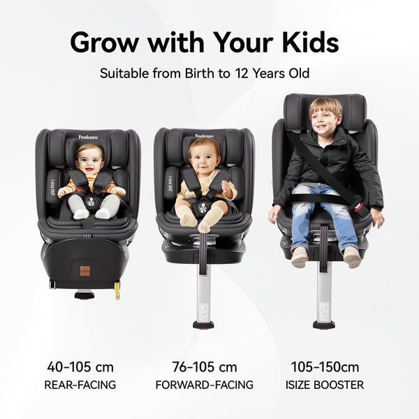 360 Car Seat with ISOFIX - for Newborn to 12 Years Children, i-Size (ECE R129/E4) Rotating Swivel Baby Car Seat,Group 0+1/2/3 (40-150cm),Rear Facing for Longer from Birth to 4 Years.Black.