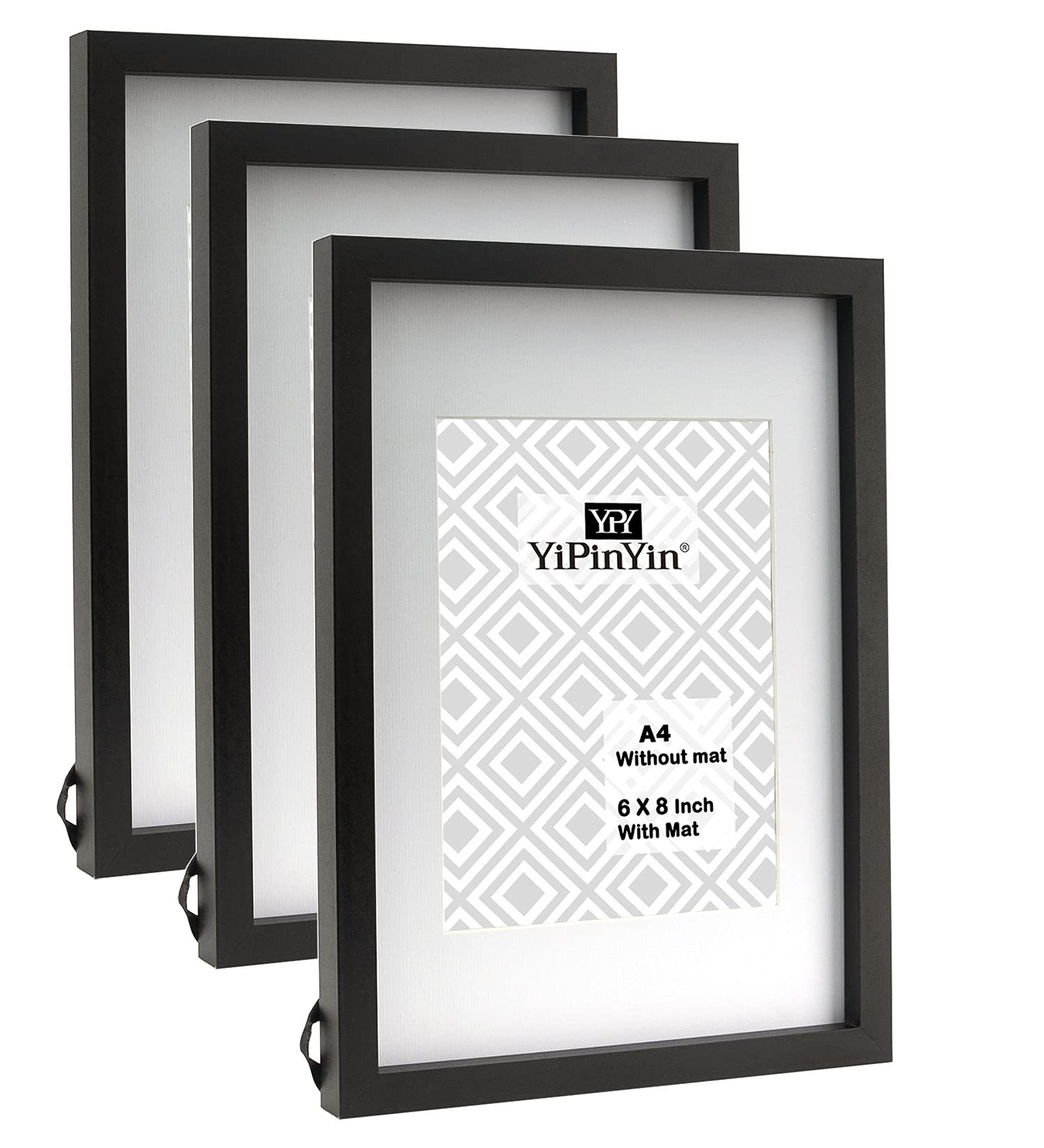 Black 50x70cm Boxed Picture Frames Set of 3 with Mounts for 40x60cm, 70x50cm poster frame with Acid Free mount for 40x60cm photo (Black 3Pack)