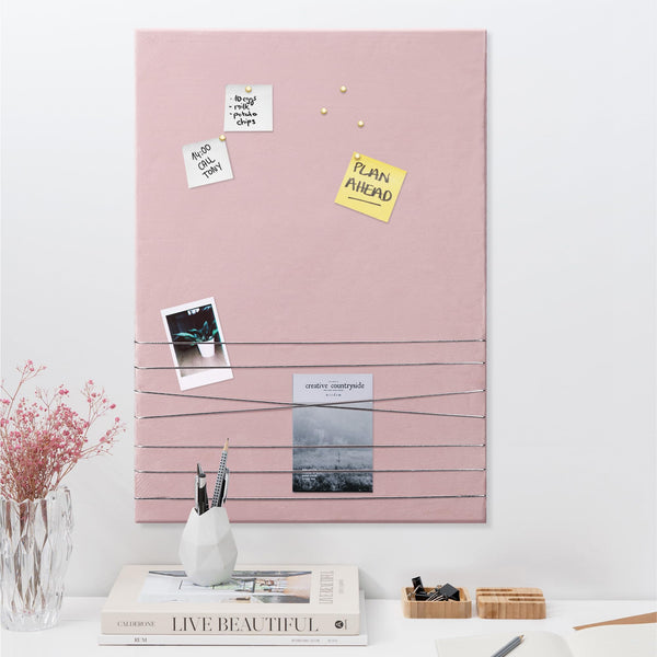 Navaris Photo Pin and Clip Board - Velvet Board for Hanging, Pinning, Displaying Photos, Pictures for Bedroom - Contemporary Pinboard - Pink, Large