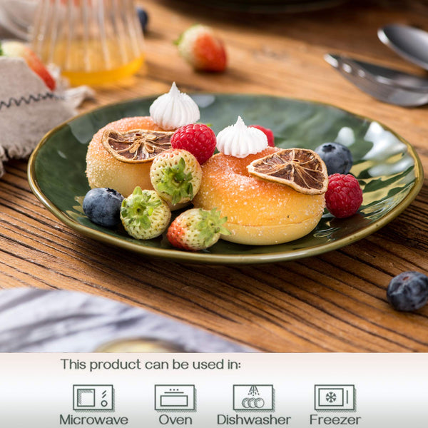 Ceramic Round Dessert Salad Plates - 8 Inch Dessert Plates, Set of 6, Microwave, Oven, and Dishwasher Safe, Scratch Resistant, Porcelain Fluted