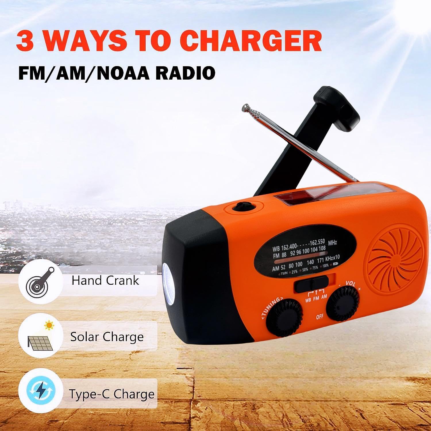 iRonsnow Solar Emergency Hand Crank Weather Radio, Portable Self Powered NOAA AM/FM Radios with SOS Alarm LED Flashlight 2000mAh Smart Phone USB Charger for Camping (Red)