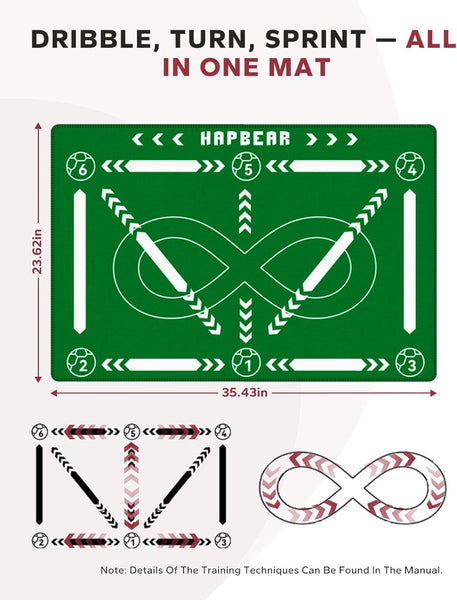 HAPBEAR Football Training Mat – 0.5 cm Thick Anti-Slip, No-Curl Football Mastery Mat with Free Juggling Belt, Resistance Bands, Storage Bag & Workout Guide | Ideal Football Gift for Boys & Kids