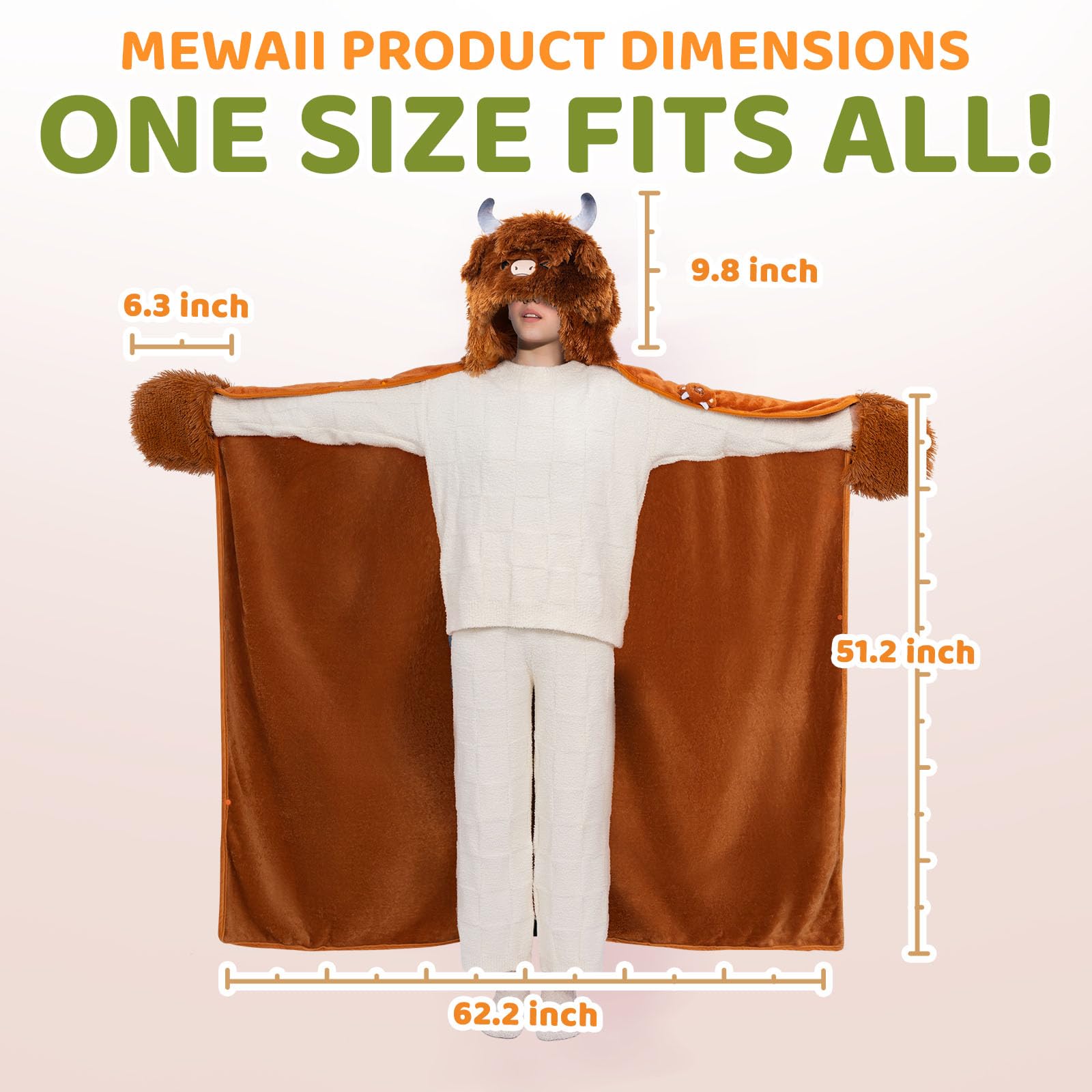Mewaii Oversized Wearable Blanket Hoodie  Kawaii Highland Cow Hooded Cloak, Soft Plush Flannel Blanket Hoodie, Unisex Cozy Blanket as Birthday Gifts