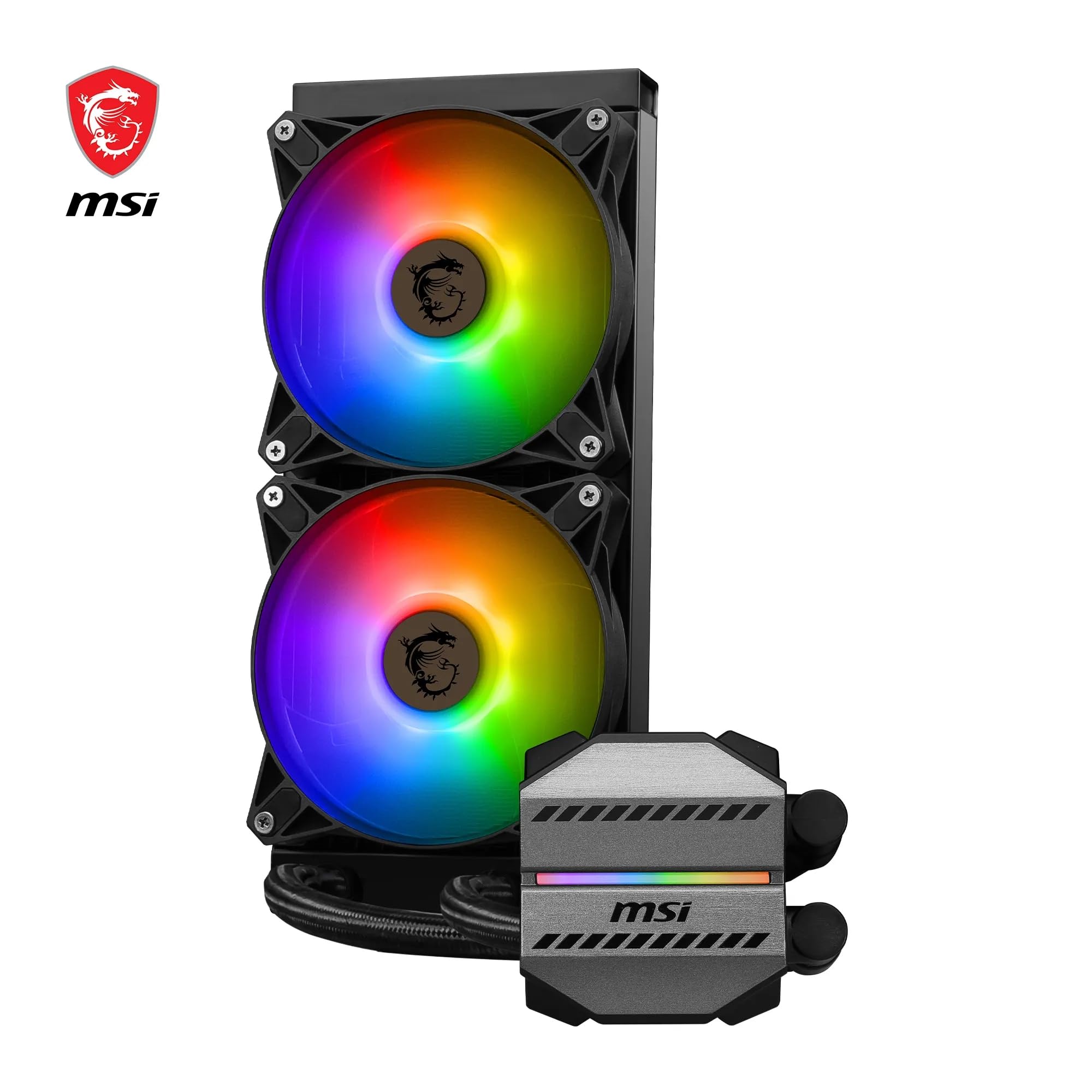 MSI MAG CORELIQUID 360R V2 AIO CPU Liquid Cooler - Rotatable ARGB Blockhead, Integrated Radiator Pump, Split-Flow Water Cooling, Evaporation-Proof Tubing, Easy to Install - AMD & Intel Compatible