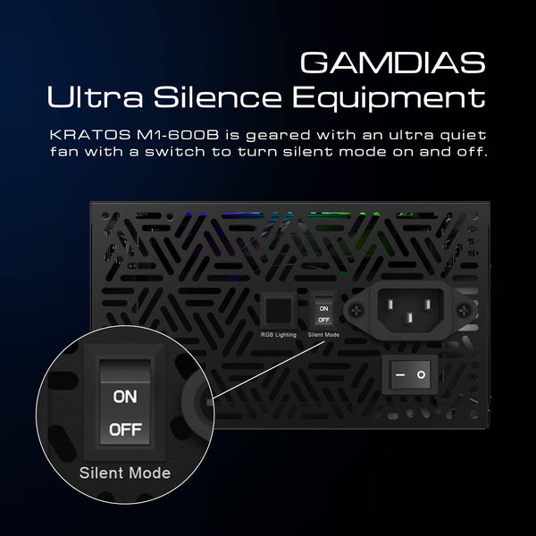 GAMDIAS 750W UK PSU Power Supply for ATX PC Computer, 80+ Plus Bronze, Non-Modular, MB Sync ARGB, Built-in 30 Light Effects, Low Noise PWM Fan, Black