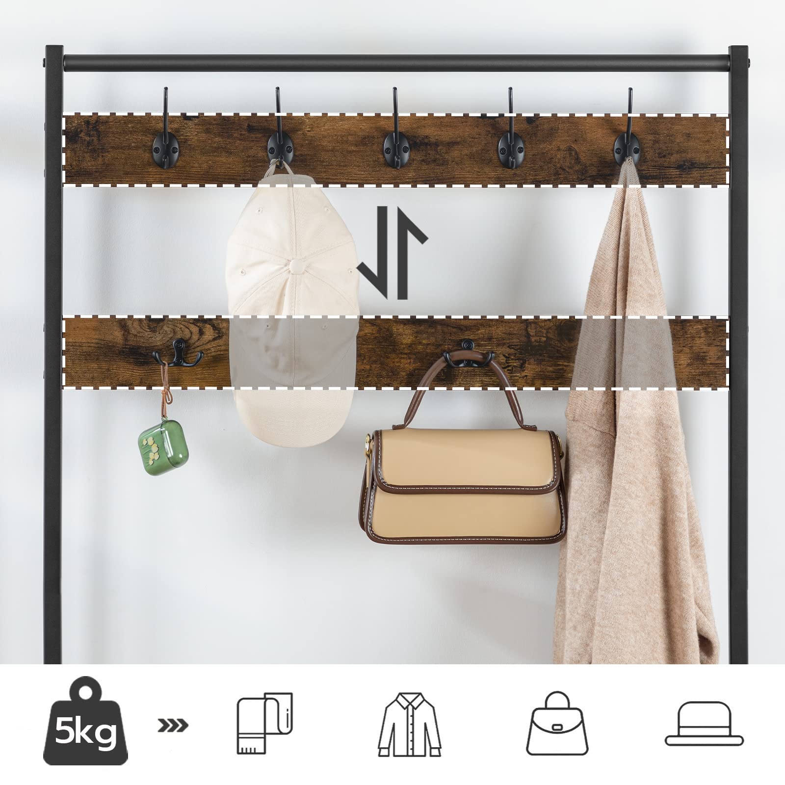 HOOBRO Coat Stand, Coat Rack with Shoe Storage, Free Standing Hall Tree with 9 Hooks, Shoe and Coat Rack for Hallway, Entryway, Metal Frame, Sturdy,