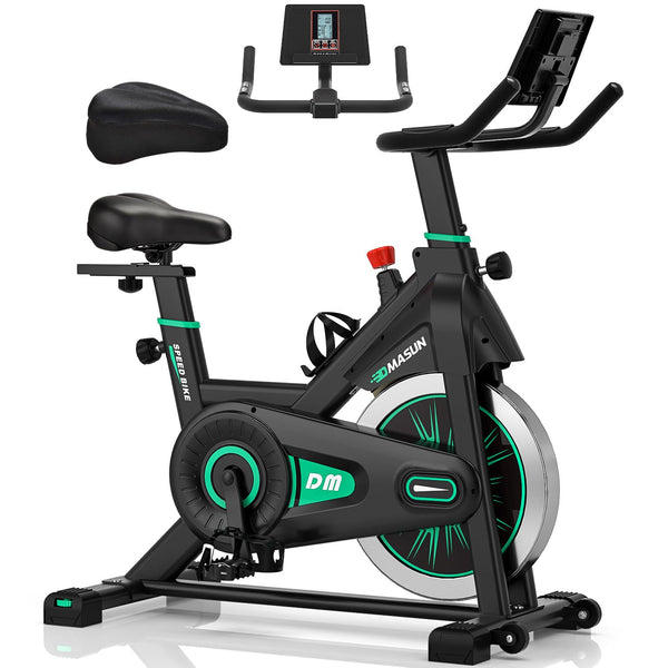 DMASUN Exercise Bike Professional with Large Tablet Holder & LCD Display, Quiet Indoor Cycling Bike for Home Training Cardio with Heavier Flywheel, 0-100% Resistance Spin Bike with 350LBs Capacity
