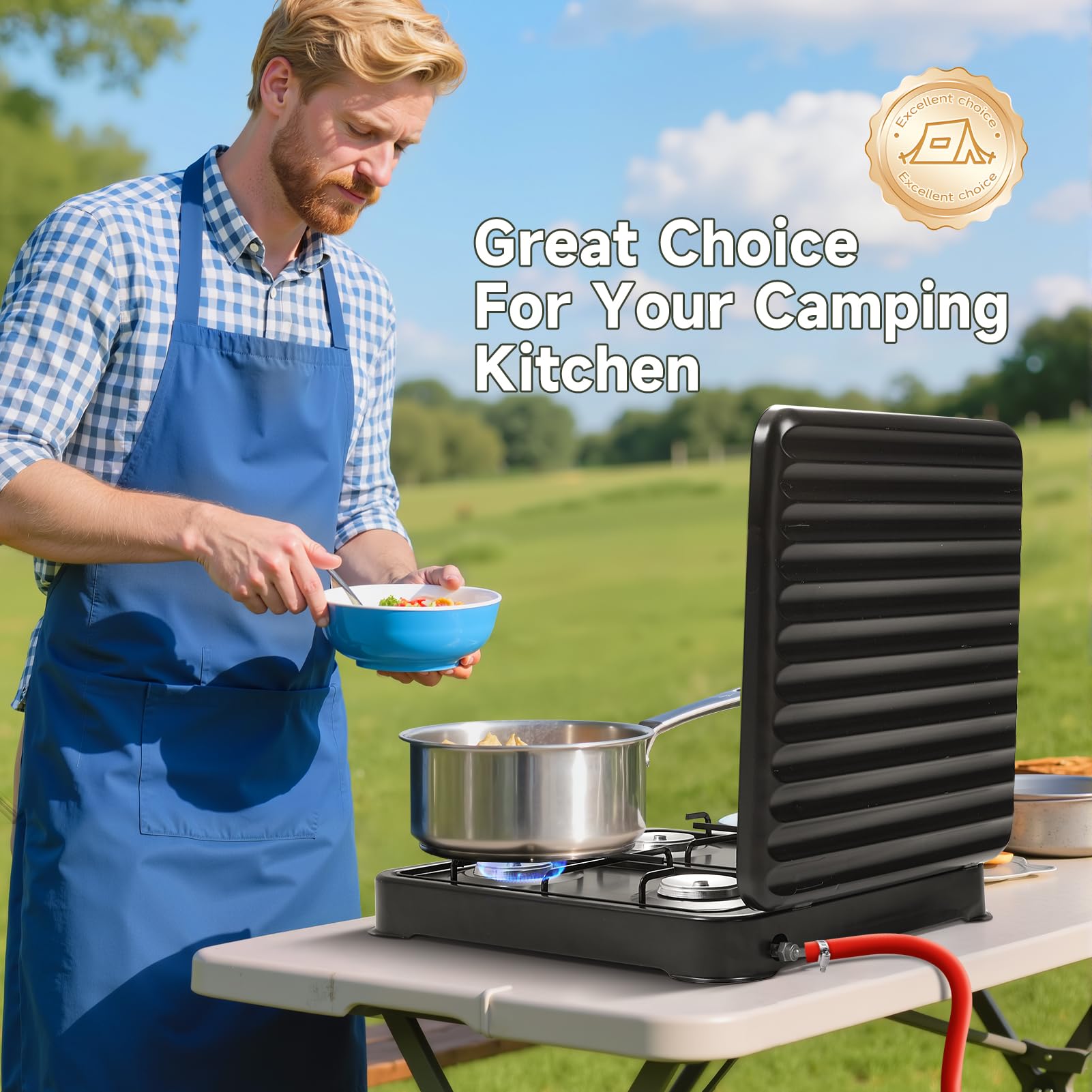 Warmiehomy Camping Gas Stove, Single Burner Portable Gas Stove, 2200W Gas Hob Cooker with Lid, Propane Camp Stoves for Camping, Garden, Travel, Outdoor Cooking