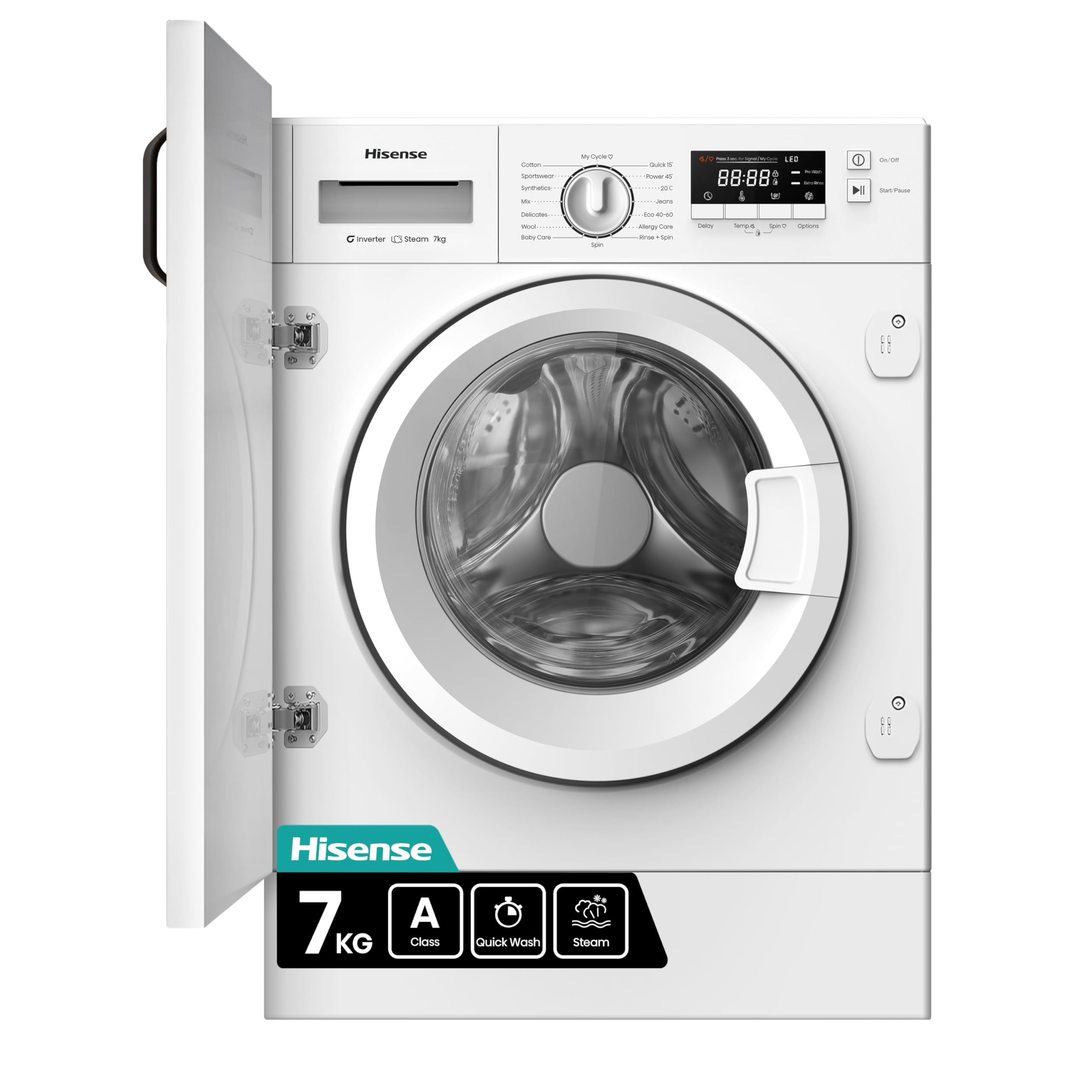 Hisense 3 Series WFQA9014EVJM Freestanding 9 KG Front Load Washing Durable Inverter Machine Steam Wash Quick Wash 15 Washing Programs 1400 RPM White- Energy Rating A