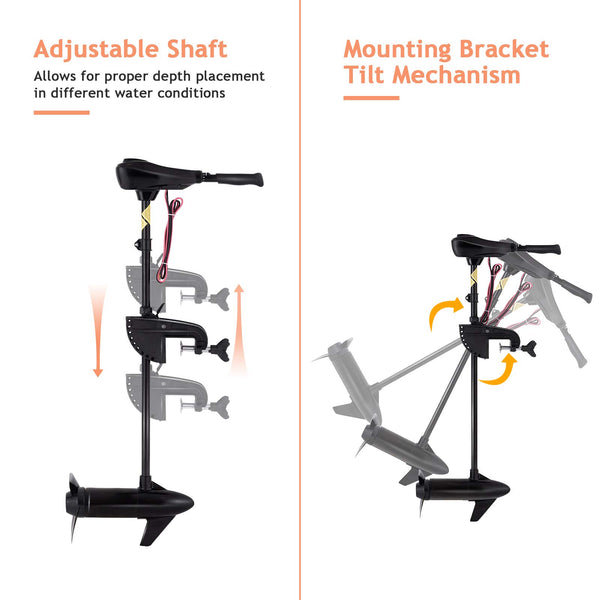 COSTWAY Electric Trolling Motor, 12V 55LBS/24V 86LBS Transom Mounted Outboard Motor with Telescopic Handle & LED Battery Indicator, Bow Mount Boat Engine for Freshwater Saltwater (24V 86LBS)