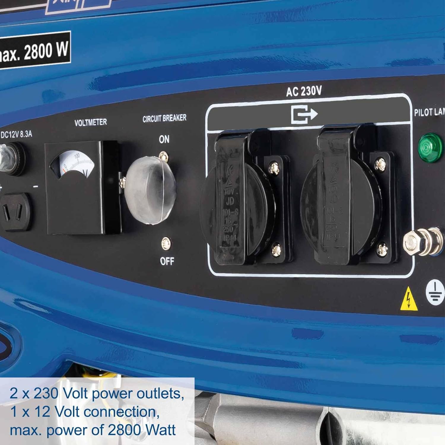 Scheppach SG3200 Petrol Generator | 2800W Max | 196cc 4-Stroke | 2x 230V | 15L Tank | AVR & Wheel Kit