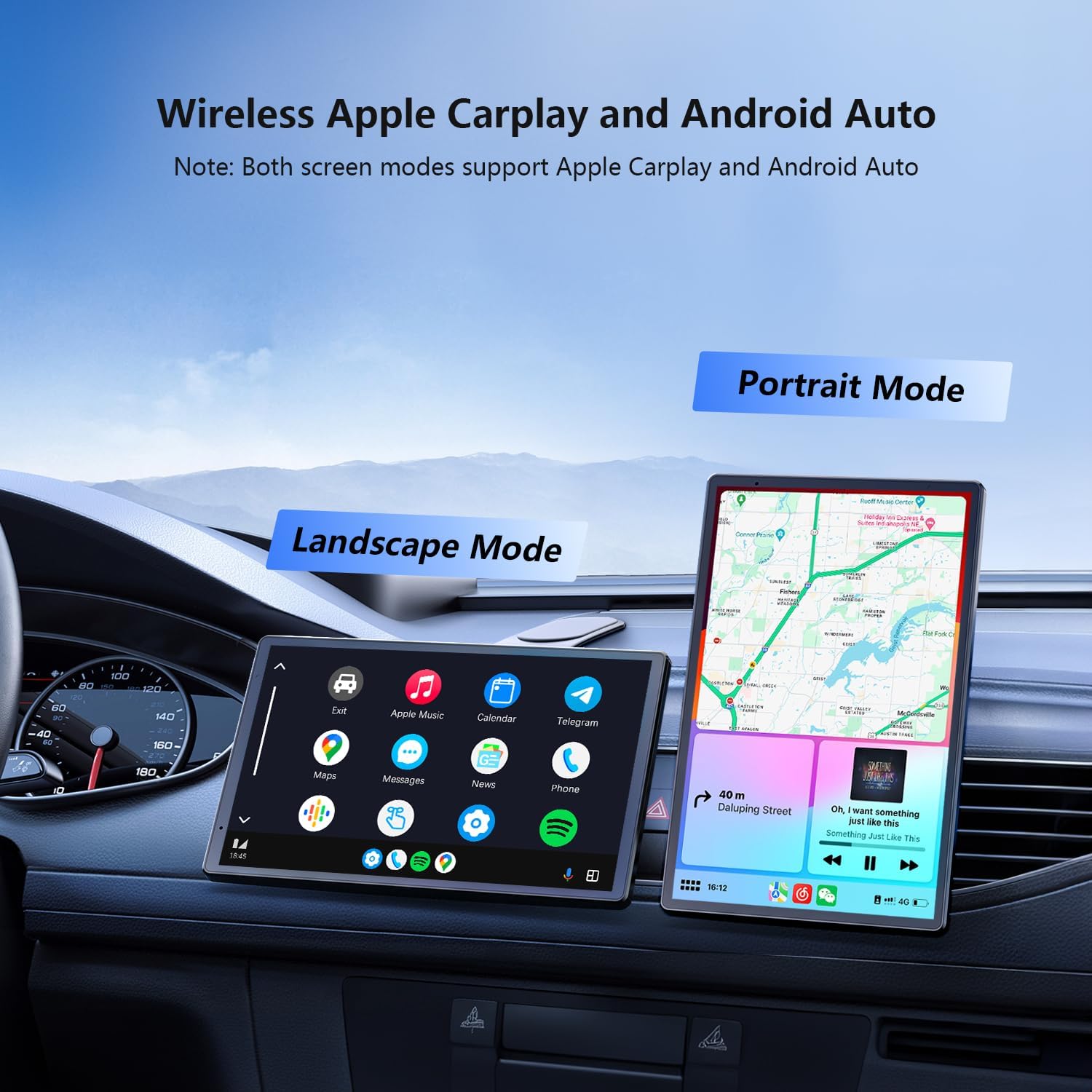 Krunia 8'' Portable Car Screen for Apple CarPlay & Android Auto, 1440x900 HD Display, Magnetic Mount, OTA Updates, Portrait and Landscape Modes, Backup Camera, Bluetooth, Voice Control, GPS Navigation