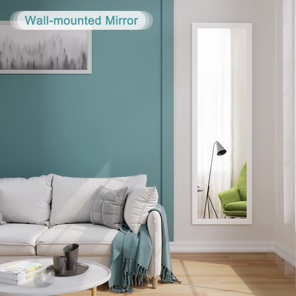 Dripex Over Door Mirror Full Length, 110 x 33cm Wall Mounted Mirror Door Hung Mirror for Bathroom/Bedroom/Wardrobe - Toughened Glass, White