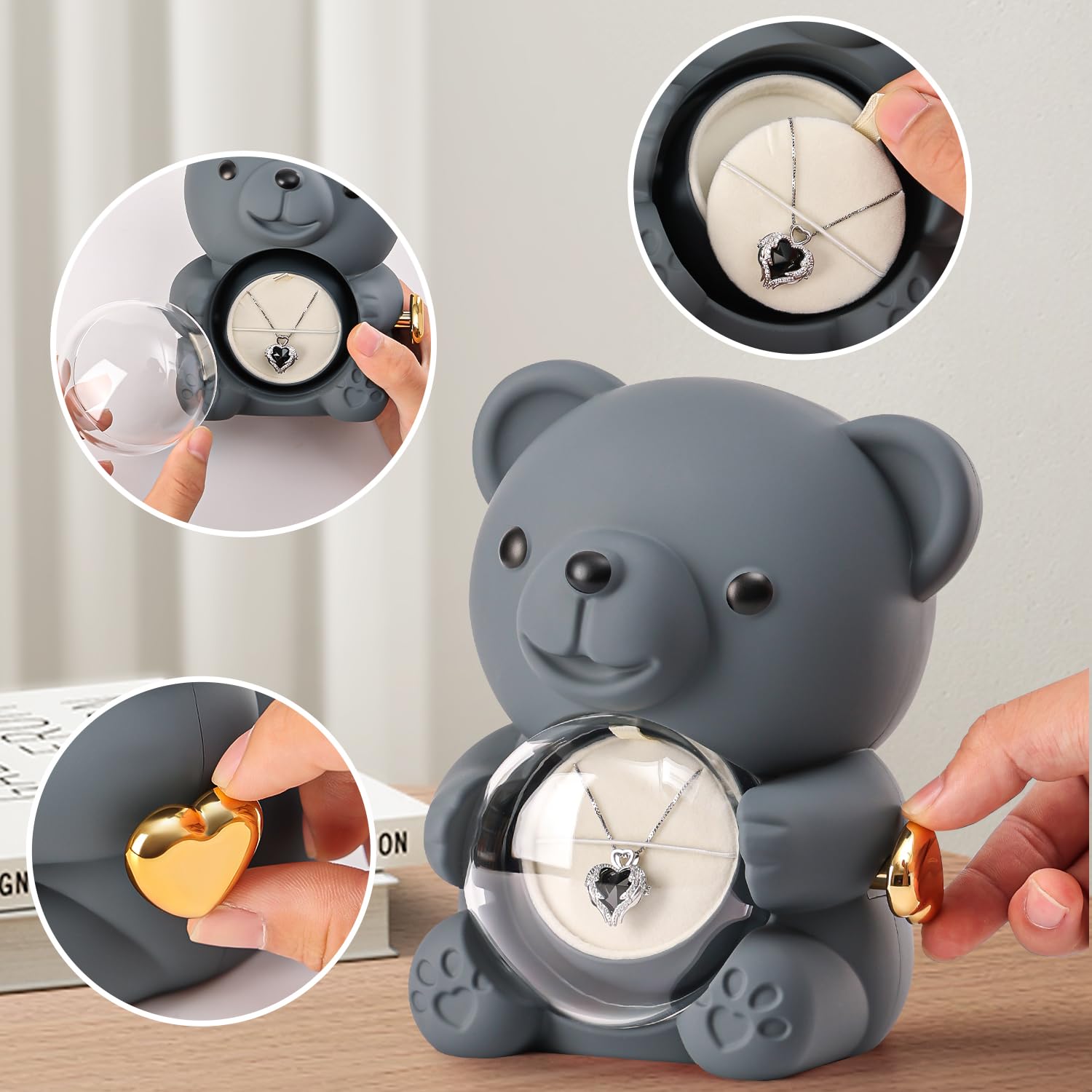 Ariceleo Romantic Teddy Bear with Preserved Rose - Hidden Jewelry Box and Heart-Shaped Necklace - Unique Gift for Her - Valentine's Day, Mother's Day,