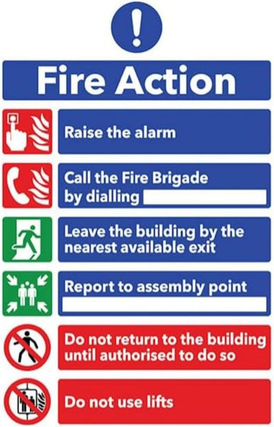 Nationwide Fire Specialist Fire Action Notice Sign, Pack of 5 (20cmx15cm)- Essential Vinyl Stickers for Emergency Evacuation Procedures in Buildings