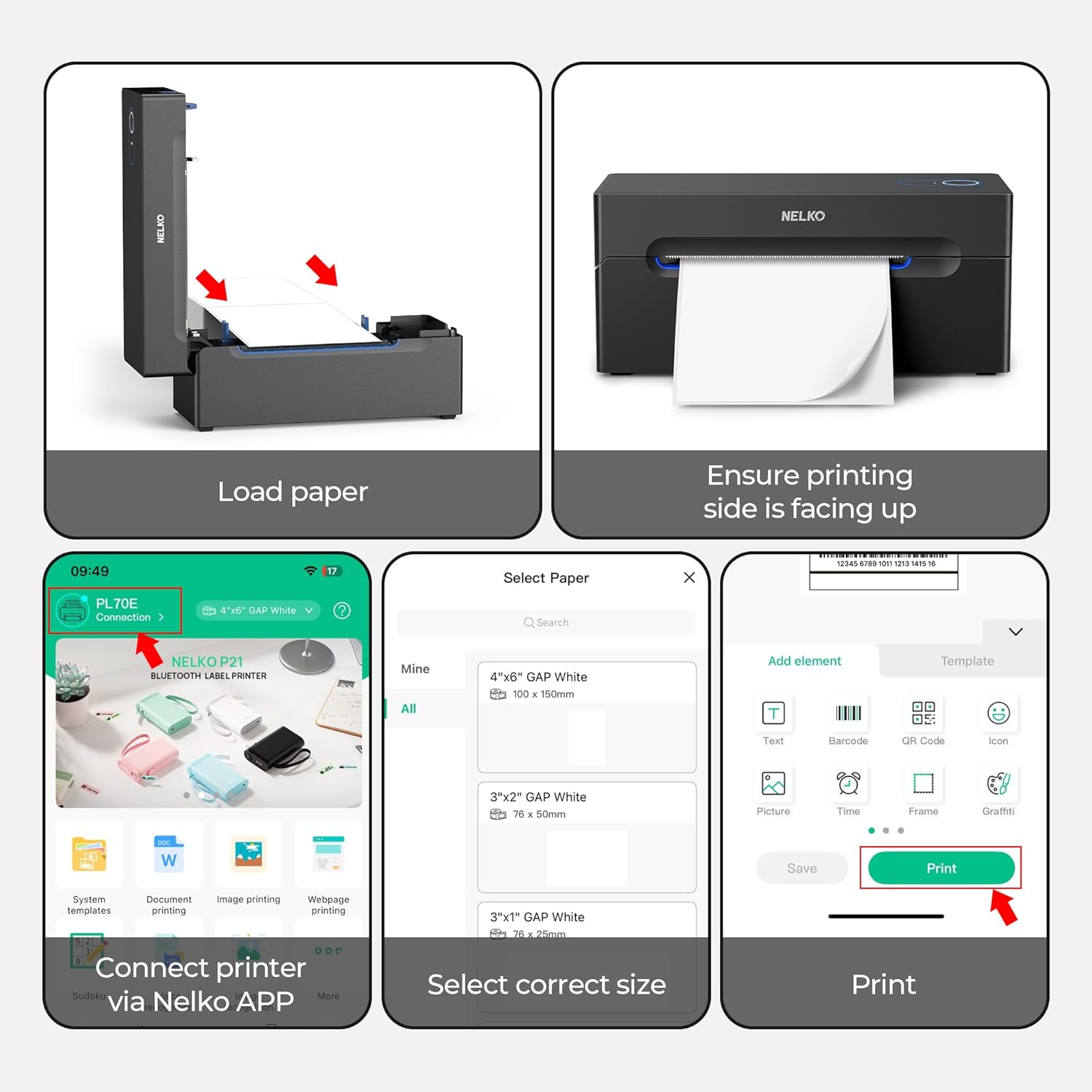 Nelko Bluetooth Thermal Label Printer, Wireless 4x6 Shipping Label Printer for Small Business, Support Android, iPhone and Windows, Widely Used for Amazon, Ebay, Shopify, Etsy, USPS 1 pack