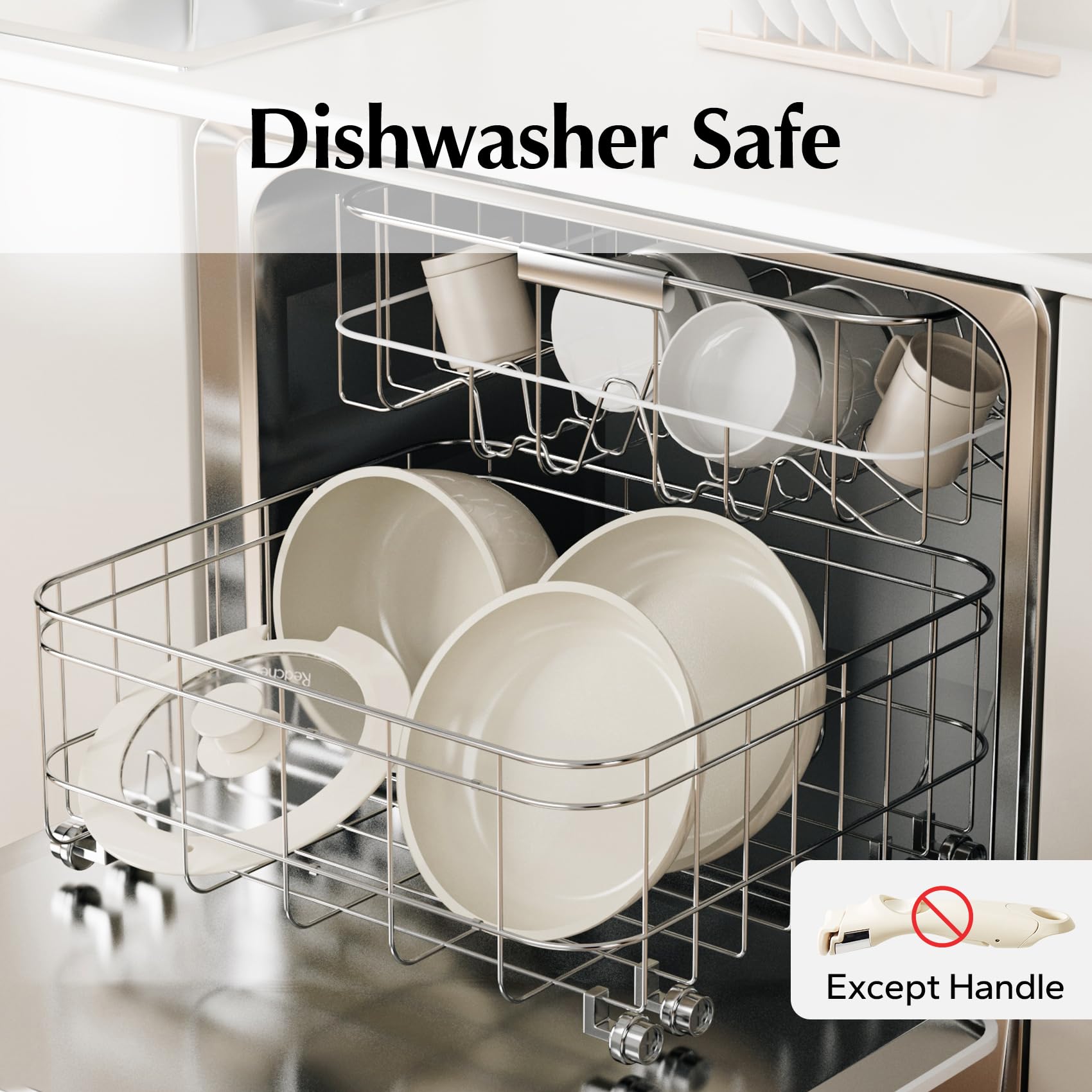 Redchef Ceramic Pots and Pans Set Non Stick, 16 pcs Nonstick Cookware Set with Detachable Handle, Non Toxic, PFAS PFOA & PTFE Free, RV Ceramic Cookware Set for Camping, Oven Safe (Pink)