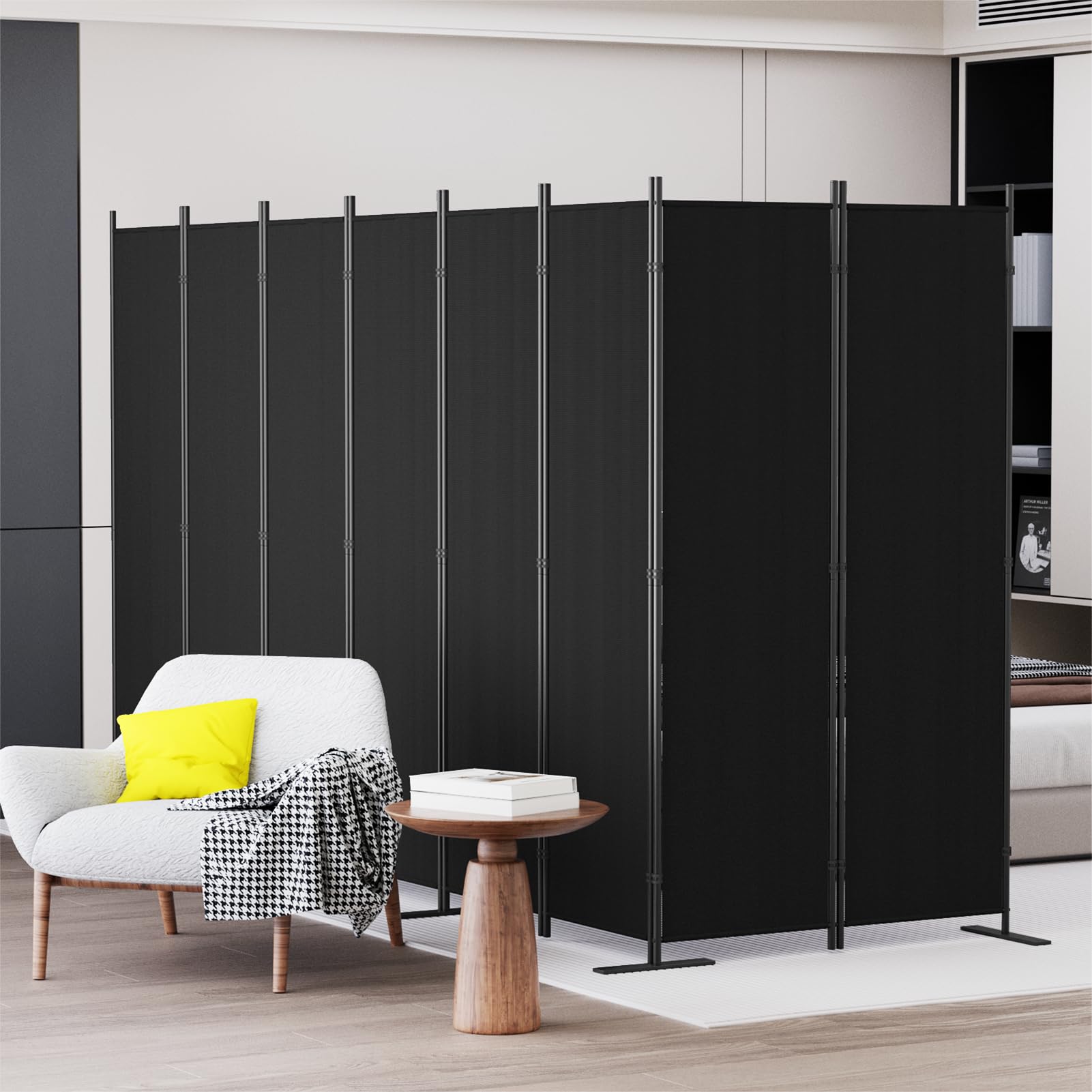 C-Hopetree 6 Panels Room Divider, 180cm Tall Indoor Folding Privacy Screen, Portable Partition Separator, Freestanding Separation Temporary Wall for Office, Bedroom, 304cm W X 180cm H, Black