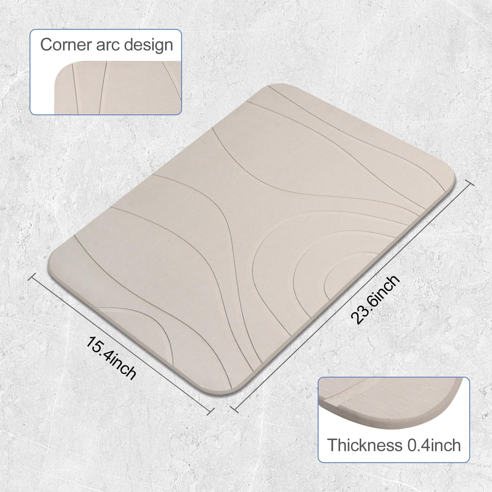 HUMIGA Stone Bath Mat, 2 Pack Diatomaceous Earth Shower Mat, Non-Slip Super Absorbent Quick Drying Bathroom Floor Mat, 24x15, Greyish White