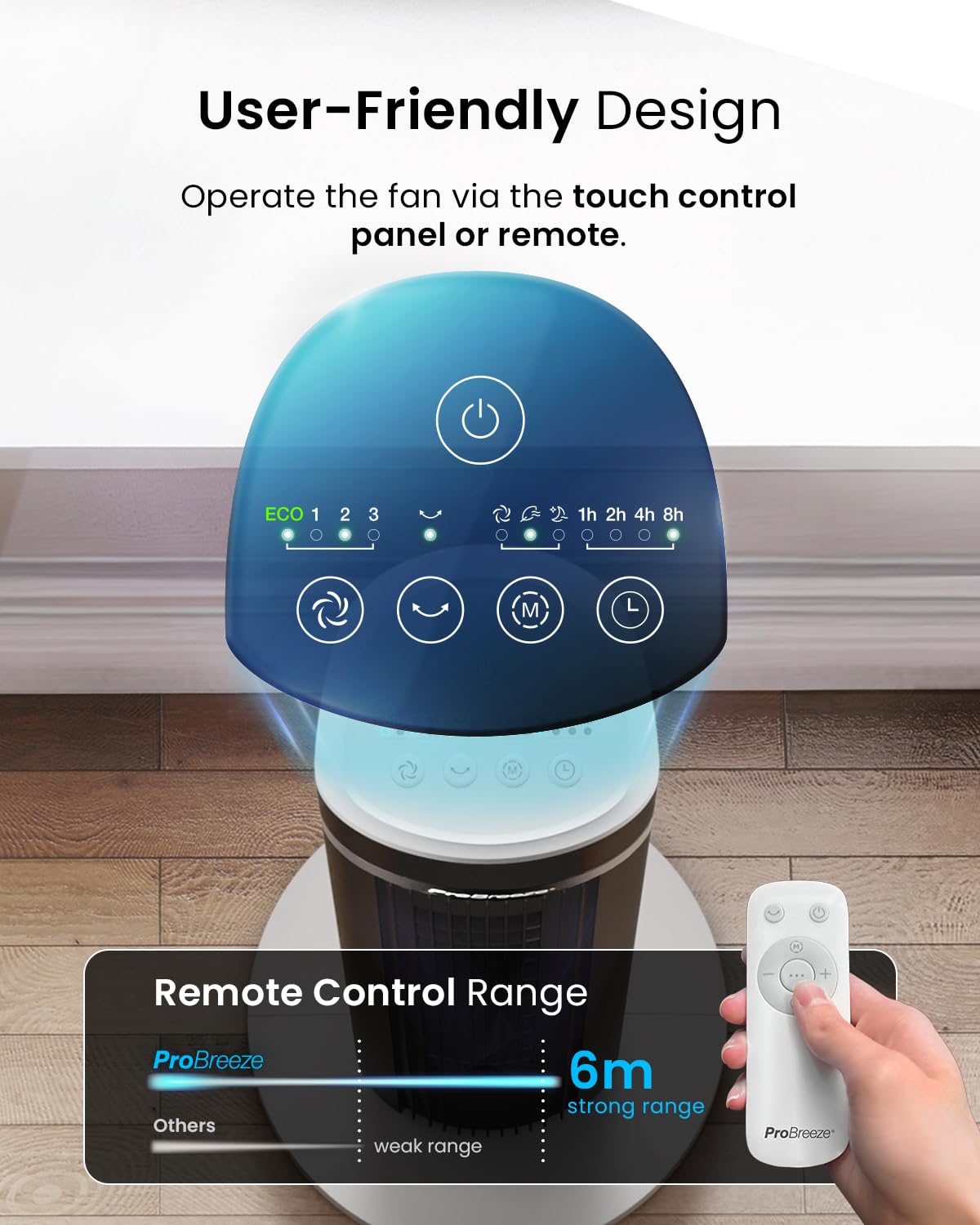 Pro Breeze Bladeless Tower Fan Quiet & Portable with Remote Control, 90° Oscillation, 15h Timer, 4 Modes, 3 Speeds - Powerful Electric 45W Motor Standing Air Circulator for Bedroom & Office