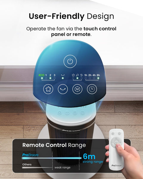 Pro Breeze Bladeless Tower Fan Quiet & Portable with Remote Control, 90° Oscillation, 15h Timer, 4 Modes, 3 Speeds - Powerful Electric 45W Motor Standing Air Circulator for Bedroom & Office