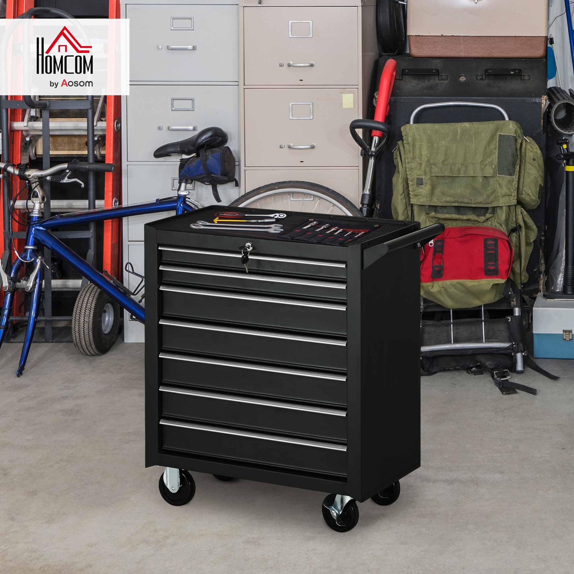 DURHAND 7-Drawer Rolling Tool Chest on Wheels, Lockable Tool Cabinet with Side Handle, Metal Tool Box Trolley for Garage, Workshop, Red