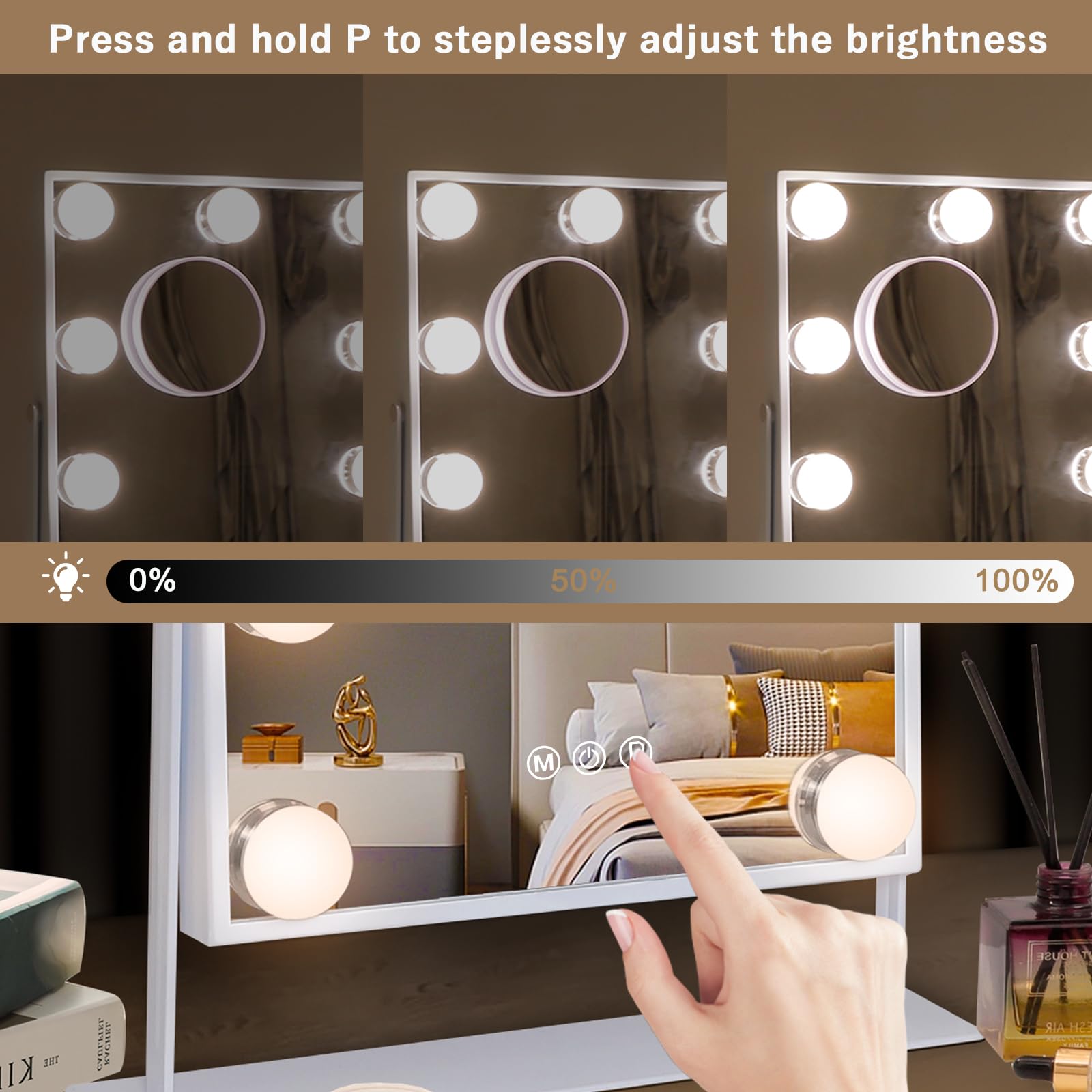 Hansong Vanity Mirror with Lights Light up Vanity Makeup Mirror with 9 LED Bulbs Tabletop Plug in Makeup Mirror with Lights 360 Rotation with 10x