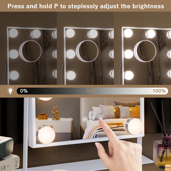Hansong Vanity Mirror with Lights Light up Vanity Makeup Mirror with 9 LED Bulbs Tabletop Plug in Makeup Mirror with Lights 360 Rotation with 10x