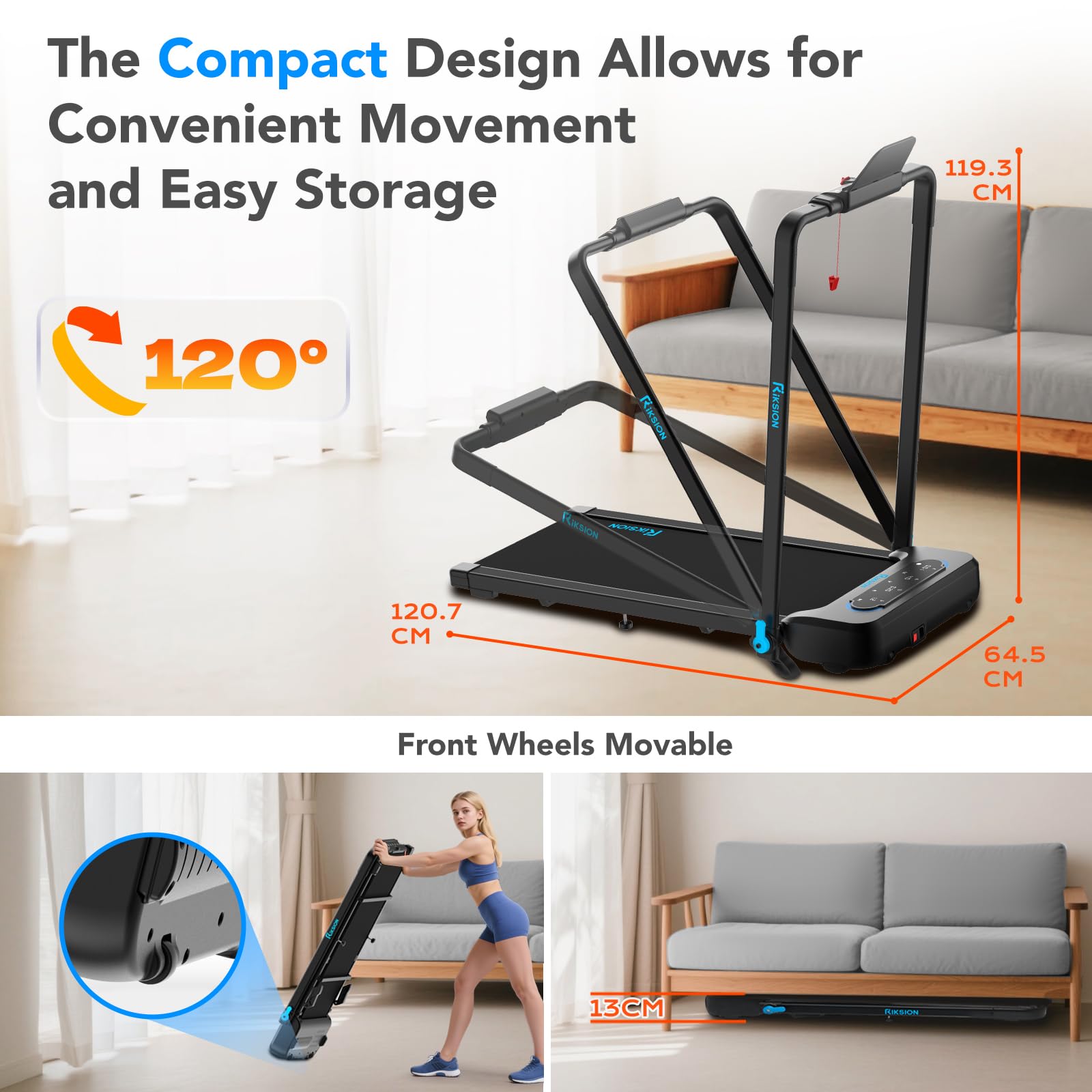 Treadmills Foldable 14KM/H with 10% Incline LED Monitor APP, Remote Control Under Desk Walking Pad with Foldable Handrail for Home Workout