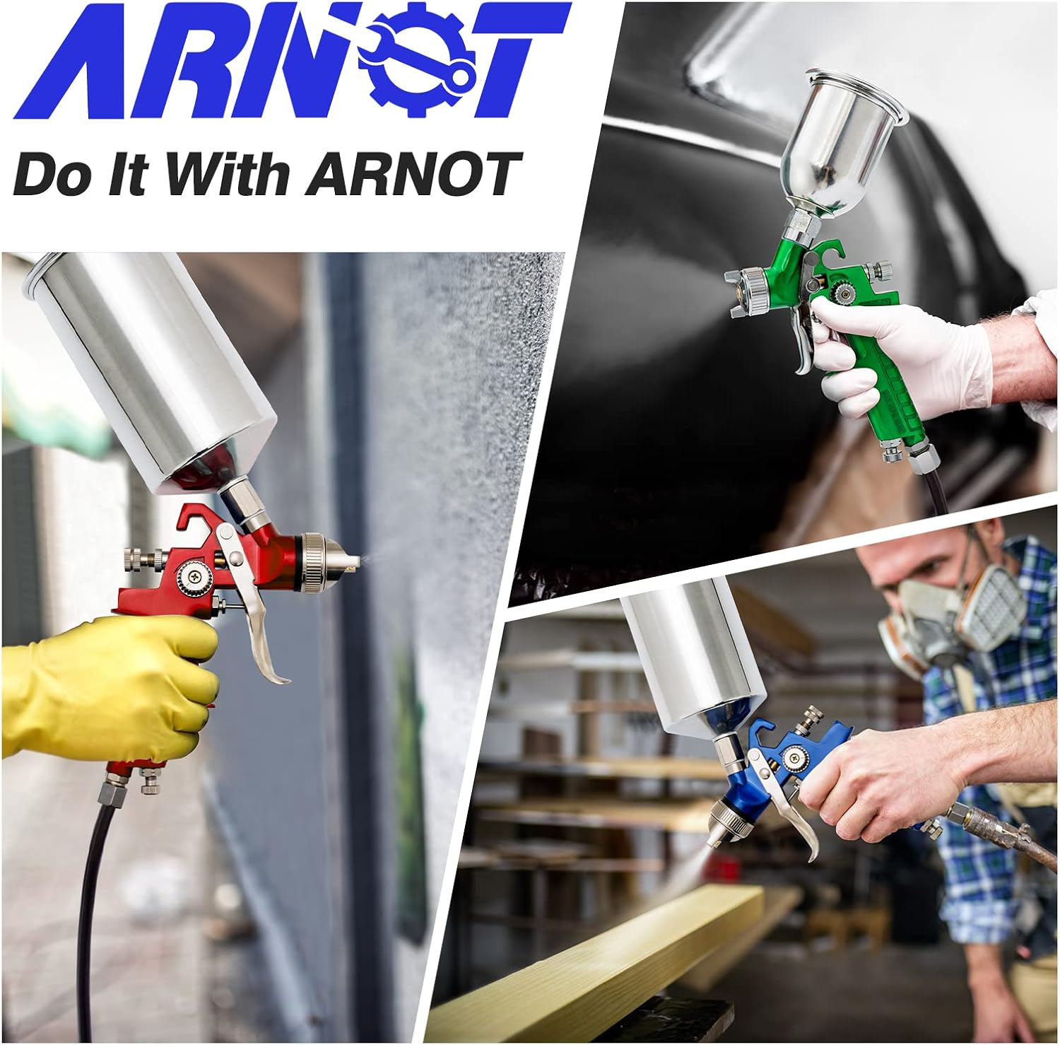 COSTWAY HVLP Air Spray Gun Set with 1.0mm 1.4mm 1.7mm Nozzle, 3pcs Auto Gravity Feed Spray Gun with Air Regulator & 100CC/1000CC Aluminum Cup, Automotive Paint Spray Guns for Car Furniture Primer