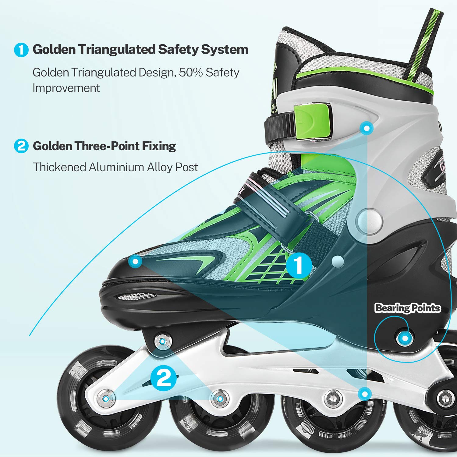 Gonex Children?s Inline Skates, Adjustable Inline Skates for Boys and Girls, EU 31-42, Green, M