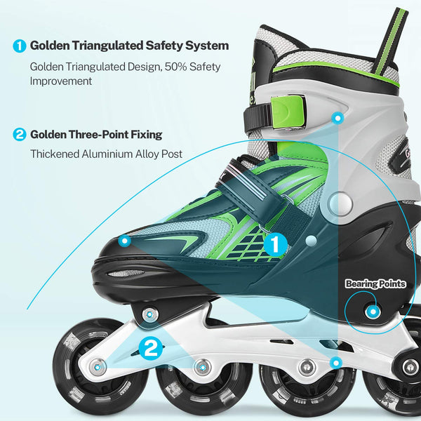 Gonex Children?s Inline Skates, Adjustable Inline Skates for Boys and Girls, EU 31-42, Green, S