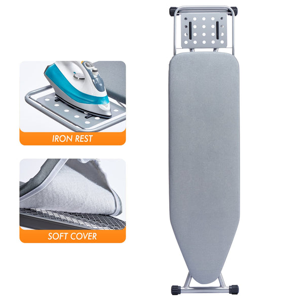 BKTD Ironing Board, Heat Resistant Cover Iron Board with Steam Iron Rest, Non-Slip Foldable Ironing Stand. Heavy Sturdy Metal Frame Legs Iron Stand(13